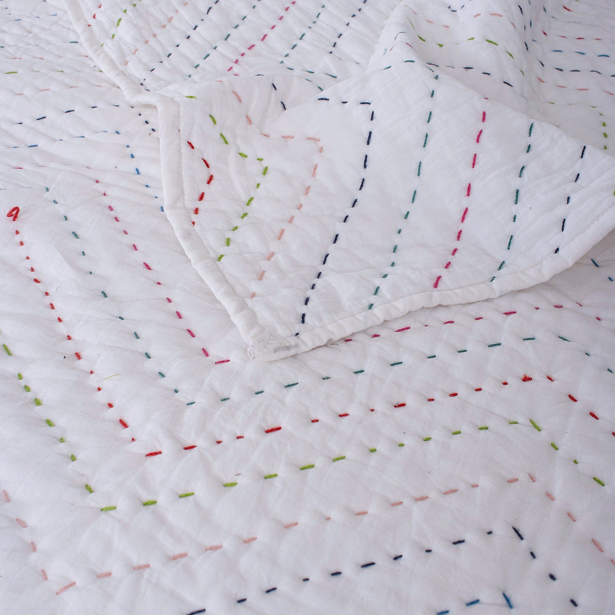 Handmade Solid White Kantha Heavy Winter Blankets